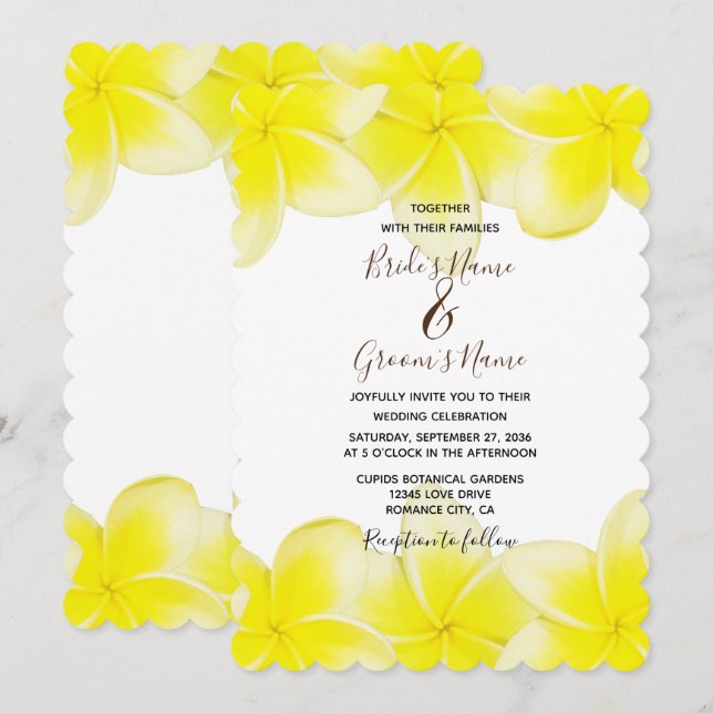 Yellow Plumeria Frangipani Hochzeit Einladungen (Vorne/Hinten)