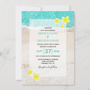 Yellow Plumeria Frangipani Tropical Beach Wedding Einladung