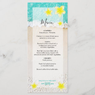 Yellow Plumeria Frangipani Tropical Beach Wedding Menükarte