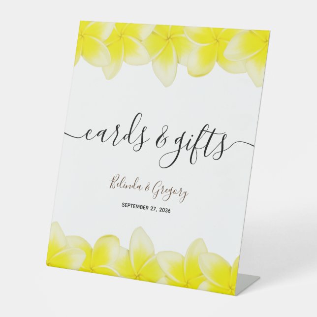 Yellow Plumeria Frangipani Wedding Cards & Gifts Sockelschild (Vorderseite)