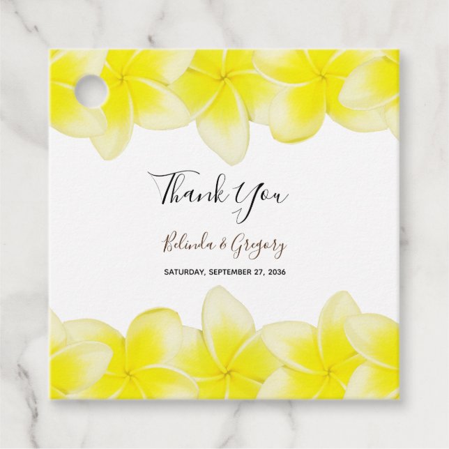 Yellow Plumeria Frangipani Wedding Gift Geschenkanhänger (Vorderseite)