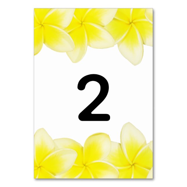 Yellow Plumeria Frangipani Wedding Tischnummer (Rückseite)
