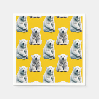 Yellow Polar Bear Pattern Design  Serviette