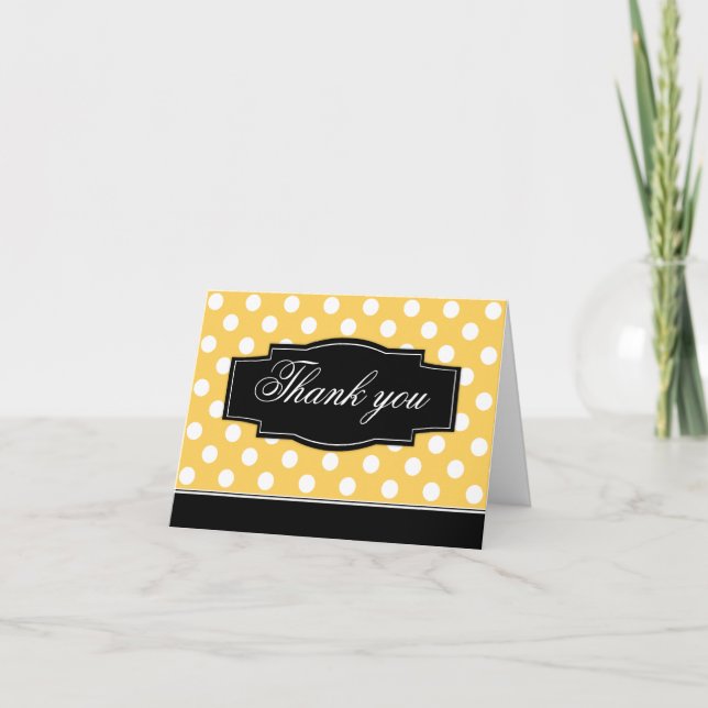 Yellow Polka Dot Black Frame Danke Karte (Vorderseite)
