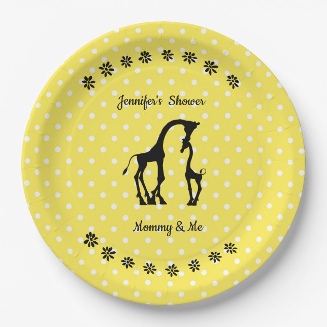 Yellow Polka Dot Giraffe Baby Dusche Teller (Vorderseite)