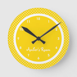 Yellow Polka Dot Kid's Bedroom Runde Wanduhr