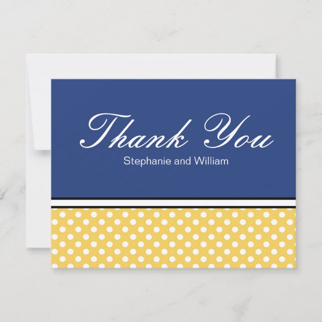 Yellow Polka Dot mit Blue Wedding Dankeschön Karte (Vorderseite)