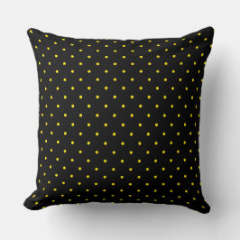 Yellow Polka Dot on Black Throw Pillow Kissen