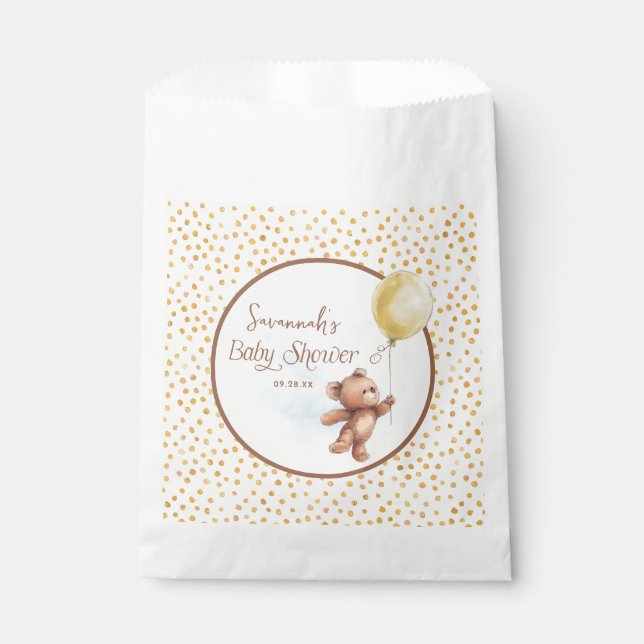 Yellow Polka Dot Teddy Bear Babydusche Geschenktütchen (Vorderseite)
