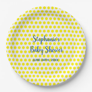 Yellow Polka Dots Blue White Baby Dusche Niedlich Pappteller