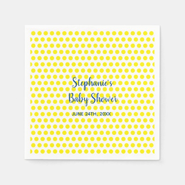 Yellow Polka Dots Blue White Baby Dusche Niedlich Serviette (Vorderseite)