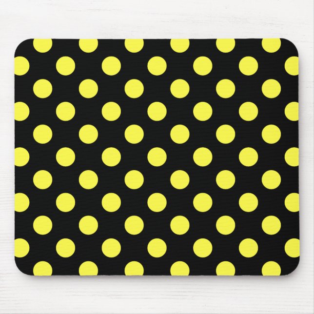 Yellow polka dots on black backgound mousepad (Vorne)