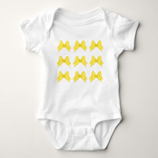 Yellow Polka Dow Bows Baby Bodysuit Strampler (Vorderseite)