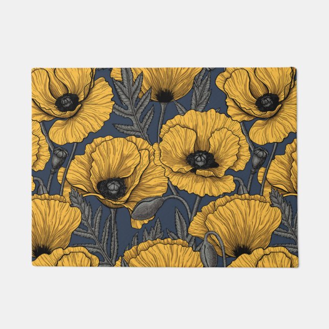 Yellow poppies on navy fußmatte (Vorderseite)