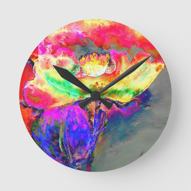 Yellow Poppy Runde Wanduhr (Vorderseite)