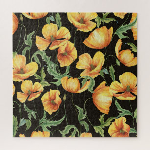 Yellow Poppy Watercolor Floral Pattern