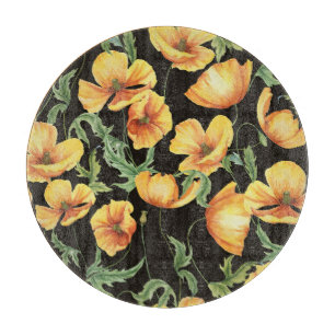 Yellow Poppy Watercolor Floral Pattern Schneidebrett