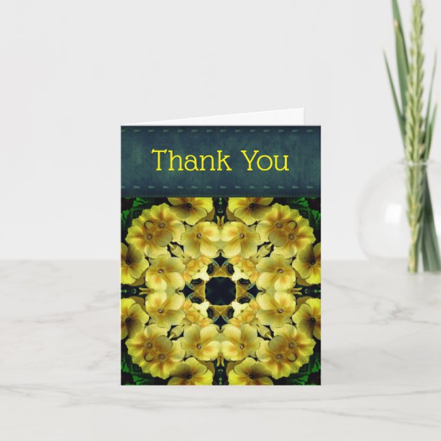 Yellow Primrose Abstrakt Floral Dankeschön Karte (Vorderseite)