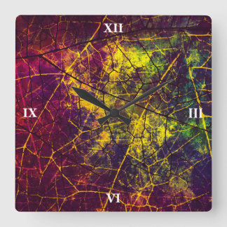 Yellow Purple Blue Crackle Lacquer Quadratische Wanduhr