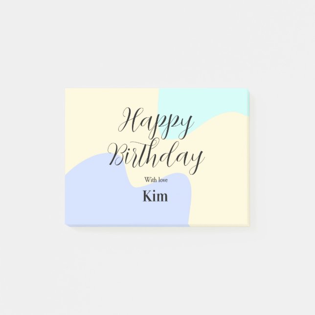 Yellow purple green happy birthday abstract pastel post-it klebezettel (Vorderseite)