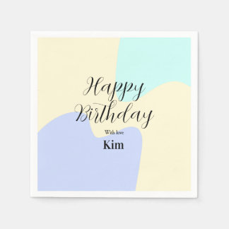 Yellow purple green happy birthday abstract pastel serviette