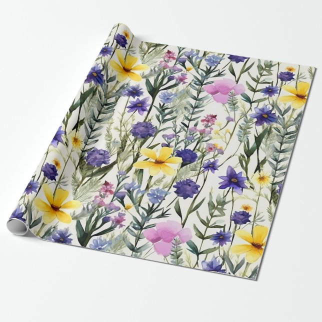 Yellow Purple Wildflower Floral Garden Pattern Geschenkpapier (Ungerollt)