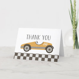 Yellow Race Car Baby Dusche Dankeskarte