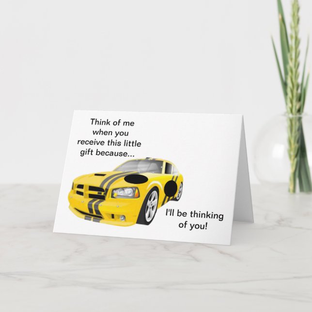 Yellow Race Car Ich werde an Ihre Karte denken (Vorderseite)