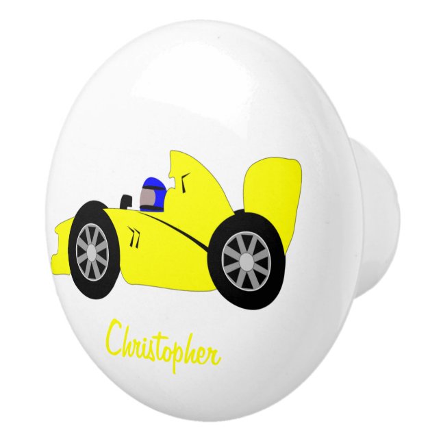 Yellow Racing Car Design Keramikknauf (Rechts)