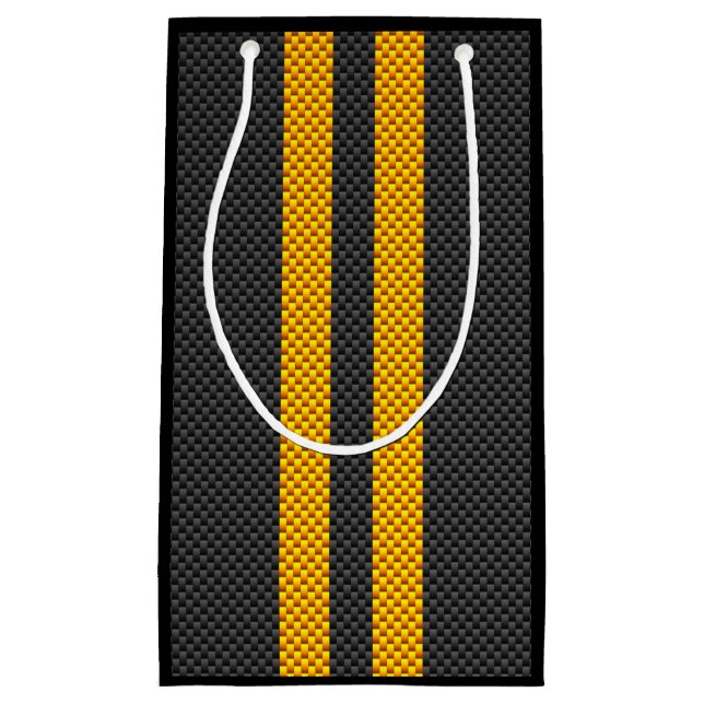 Yellow Racing Stripes Carbon Fiber Style Kleine Geschenktüte (Vorderseite)