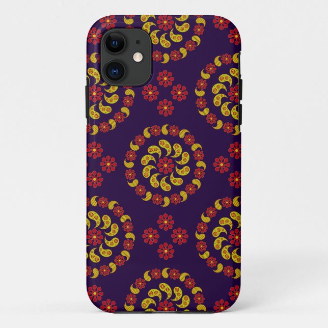 Yellow Red and Lila Paisleys Handy Case (Rückseite)