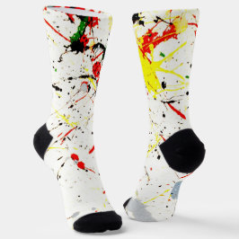 Yellow Red Black Paint Spritzer Socken