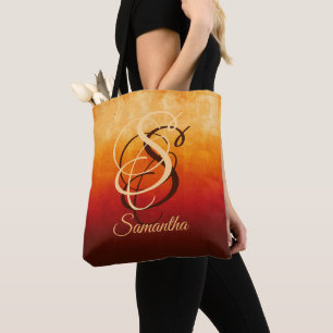 Yellow Red Burgund rustikale Monogramm ombre styli Tasche