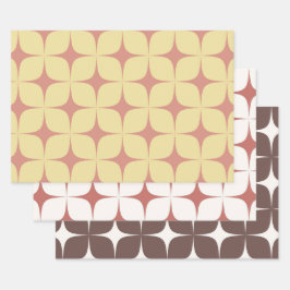 Yellow Red Burgundy Mid Century Modern Boho Geschenkpapier Set