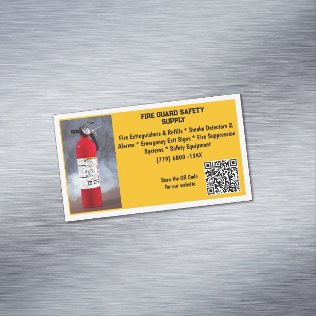 Yellow Red Fire Extinguisher Fire Safety   Magnetische Visitenkarte (Beispiel)