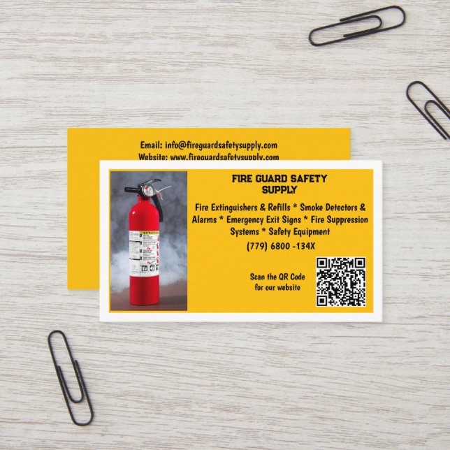 Yellow Red Fire Extinguisher Fire Safety   Visitenkarte (Vorderseite/Rückseite Beispiel)