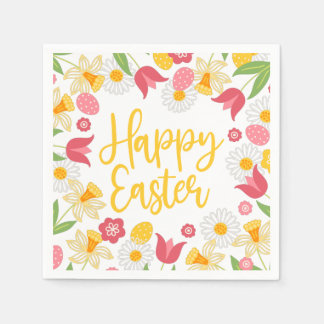 Yellow Red Floral Spring Easter Serviette