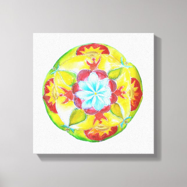 Yellow Red Mandala Watercolor Leinwand (Vorderseite)