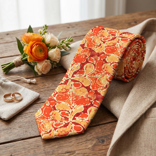 Yellow Red Orange Bali Batik Style Paisley Pattern Krawatte