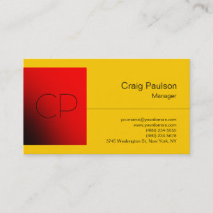 Yellow Red Square Chic Monogram Business Card Visitenkarte