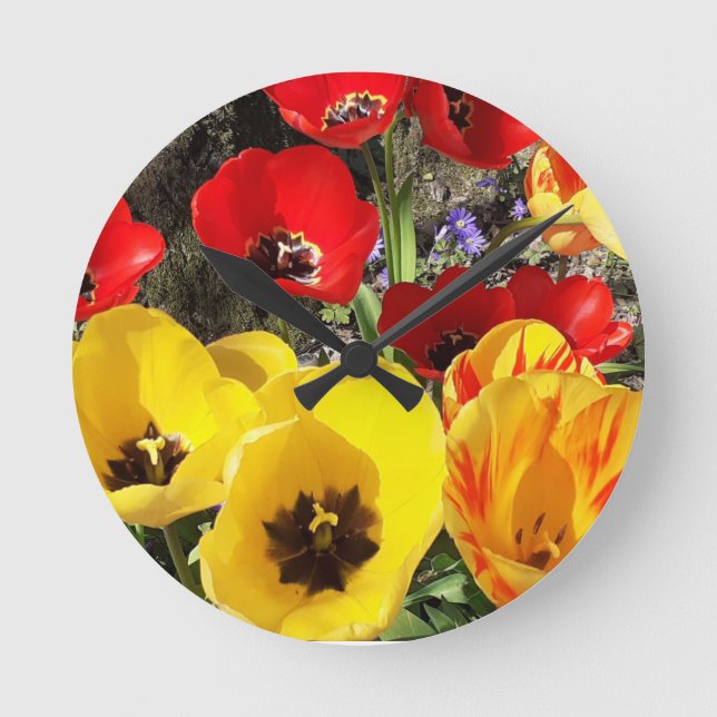 Yellow & Red Tulips  Runde Wanduhr (Vorderseite)