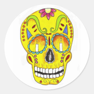 Yellow Remembrance Sugar Skull Runder Aufkleber