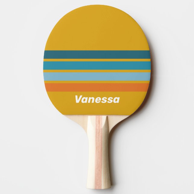 Yellow Retro Across Striping with Name Tischtennis Schläger (Rückseite)