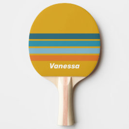 Yellow Retro Across Striping with Name Tischtennis Schläger