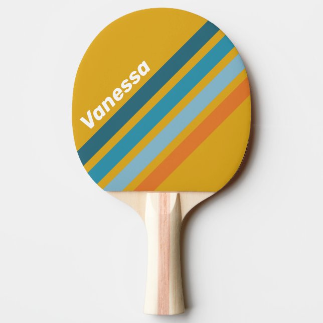 Yellow Retro Angled Striping with Name Tischtennis Schläger (Rückseite)