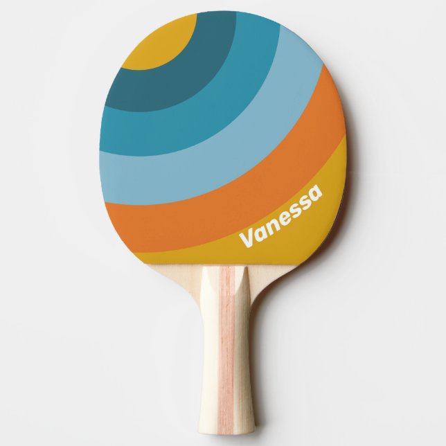 Yellow Retro Circle Stripe with Name Tischtennis Schläger (Rückseite)