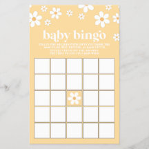 Yellow Retro Daisy Baby Dusche Bingo