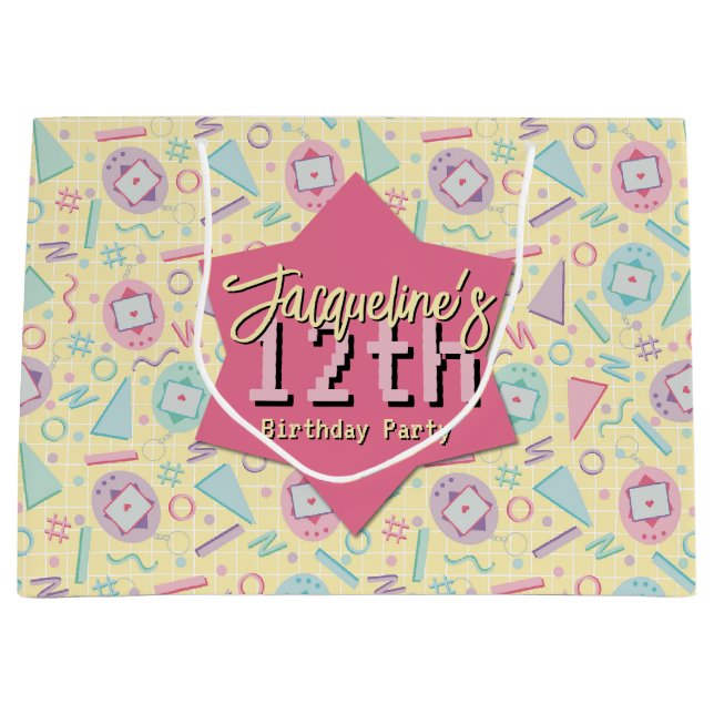 Yellow Retro Gaming Virtual Pate Geburtstag Große Geschenktüte (Vorderseite)