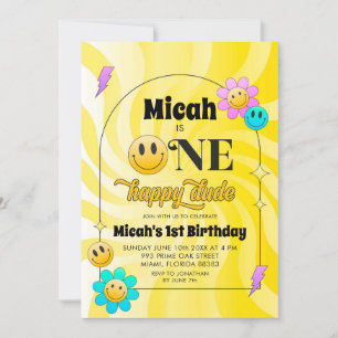 Yellow Retro One heureux mec Invitation d'annivers