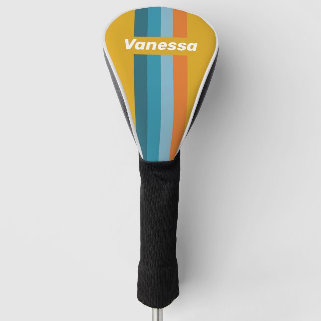 Yellow Retro Pin Striping with Name Golf Headcover (Vorderseite)